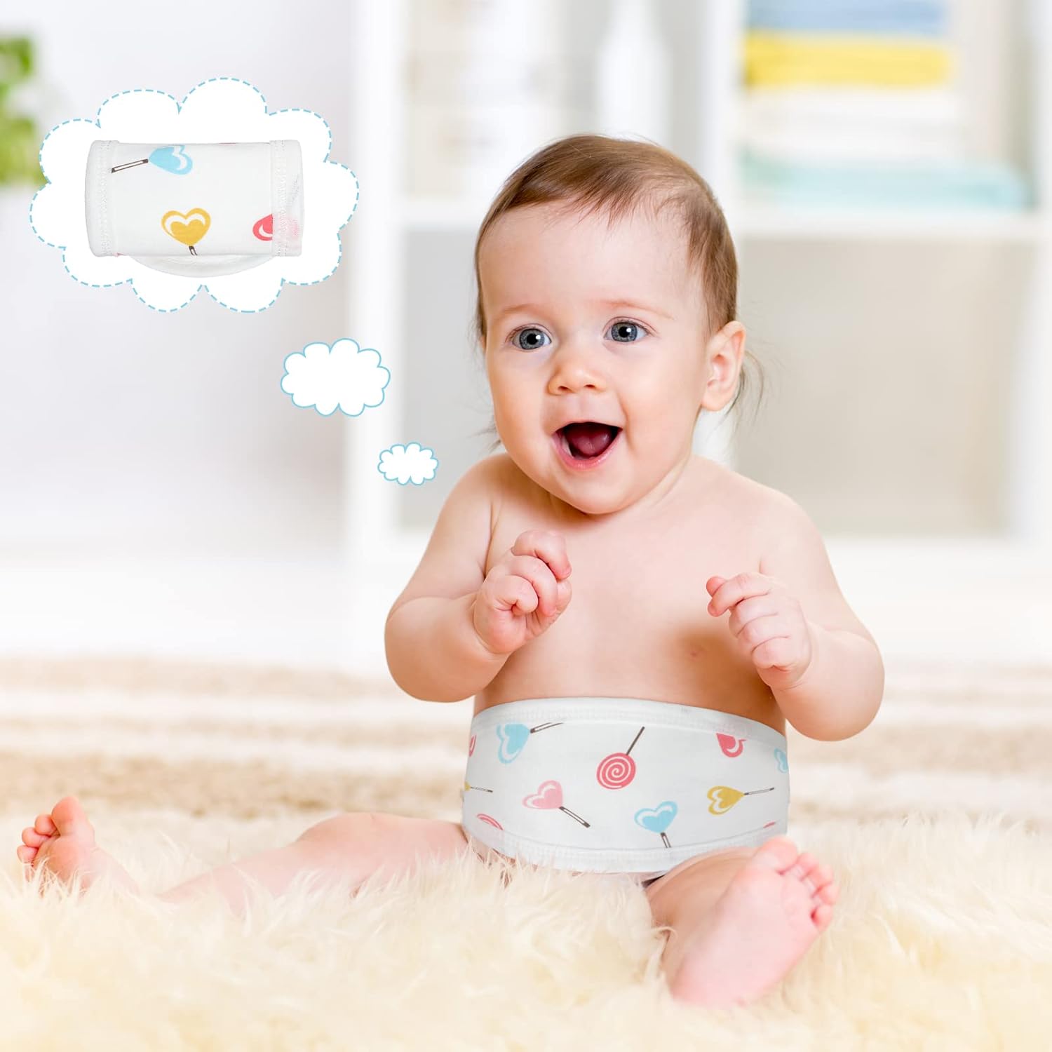 8 Pcs Cartoon Cotton Baby Infant Umbilical Cord Belly Bands Baby Belly Protector Baby Belly Button Band Baby Bellies Umbilical Hernia Belt Soft Newborn Navel Belt for 0-12 Months Babies, 4 Styles - Image 4